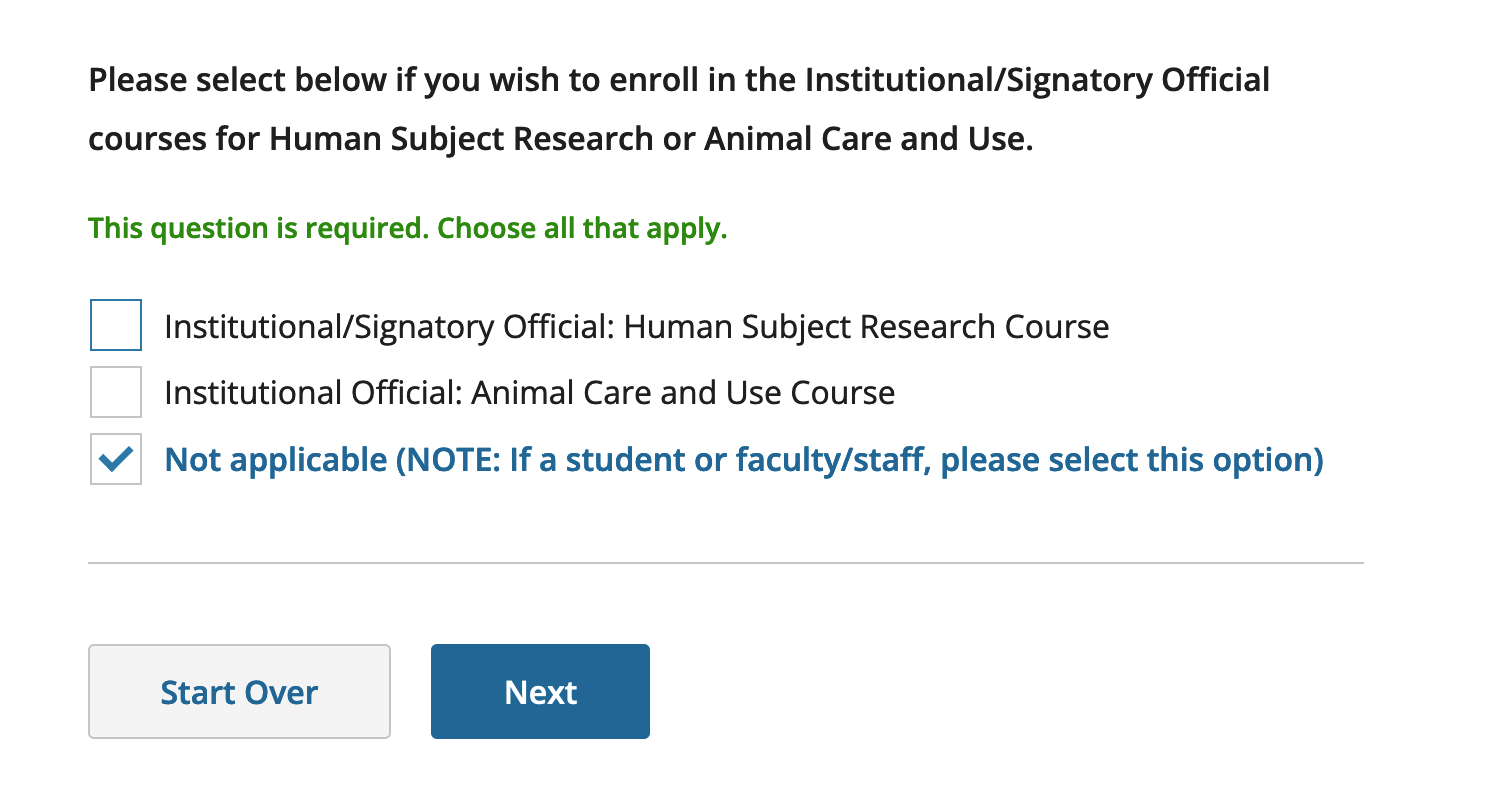 Select not applicable if student, faculty, or staff